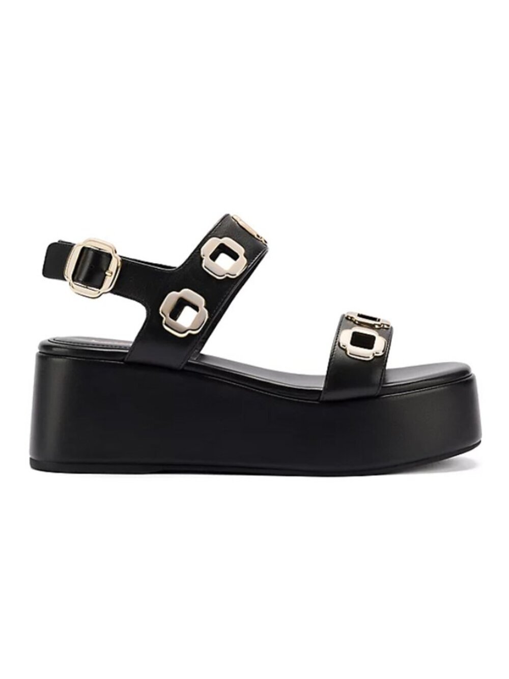 Larroudé Milan Black Leather Grommet Flatform Sandals Size 9